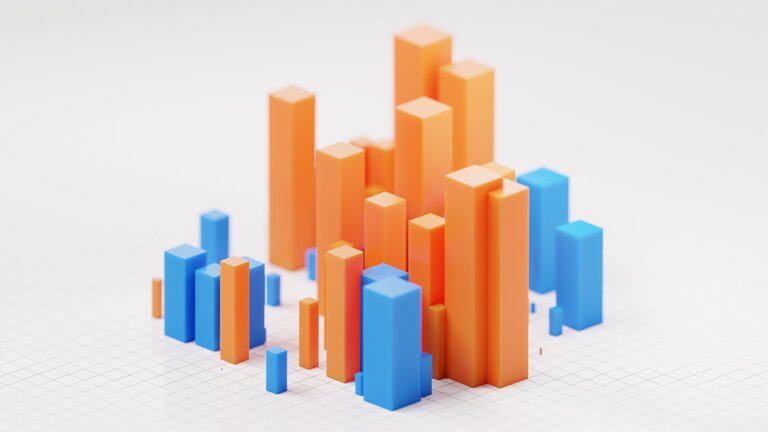 Orange and blue 3D bar chart columns